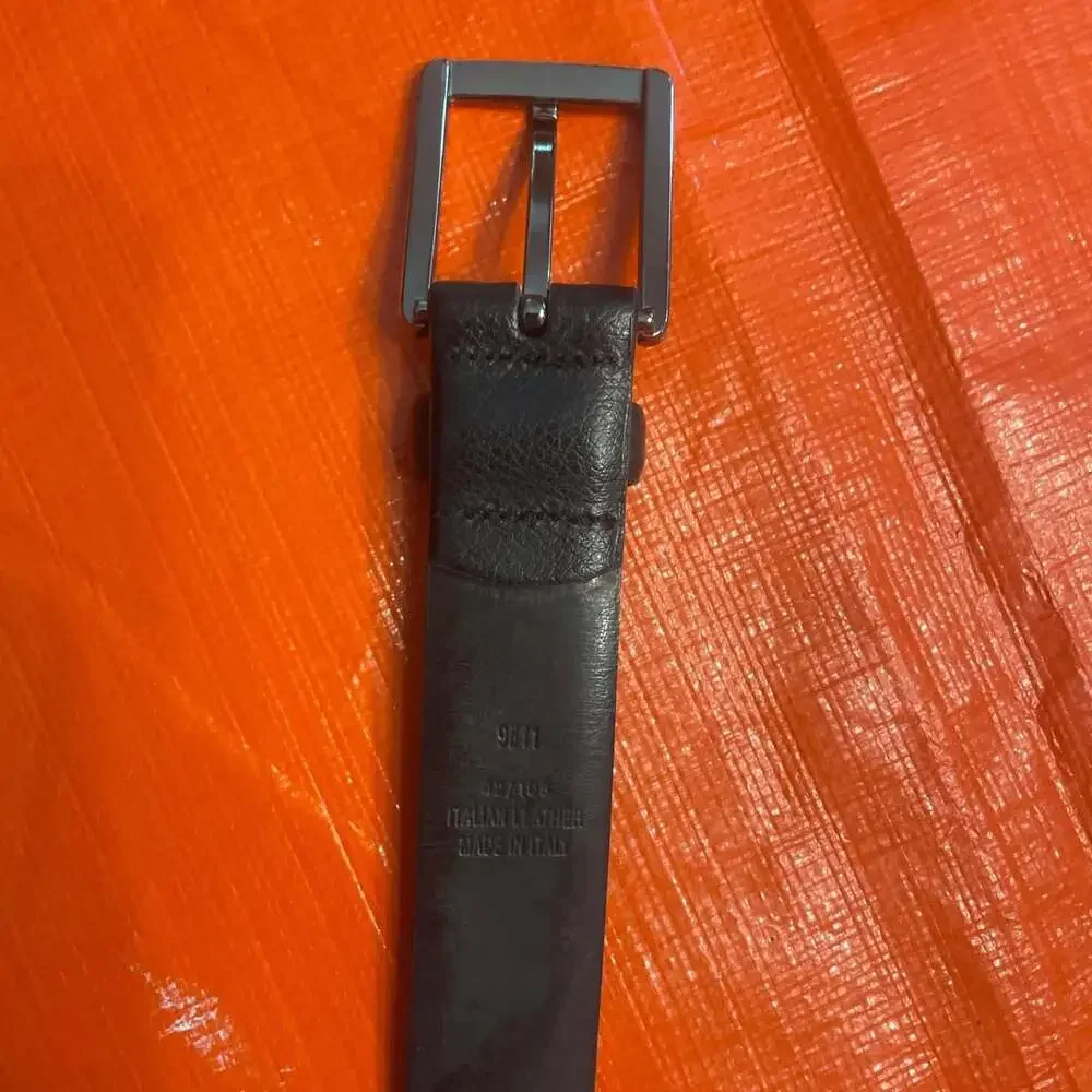 Italian Leather Pebbled Black Belt with Silver Buckle Style 9511